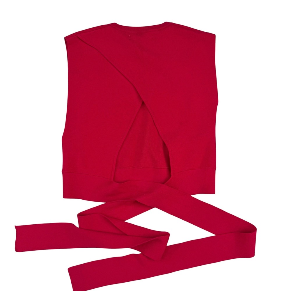 Oak + Fort Knit Wrap Crop Top Red Open Back Minimalist Balletcore Clean Girl S - Picture 6 of 11